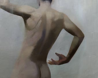 Male nude, original oil painting, Bedroom art Naked Man Back Torso Painting, Nude Art Man