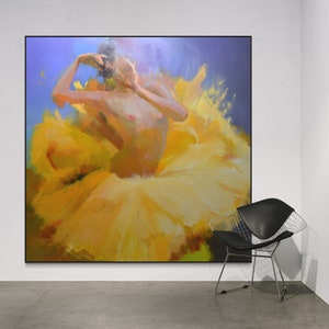 Oversized painting of ballerina art original, Extra large painting Contemporary Art Woman Oil painting 2 m, Yellow painting image 7