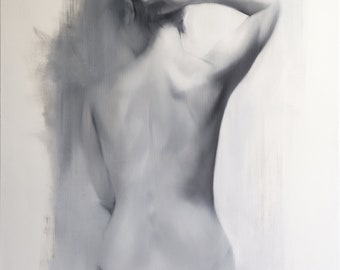 Nude art print, Naked woman wall art canvas, Lady back painting print
