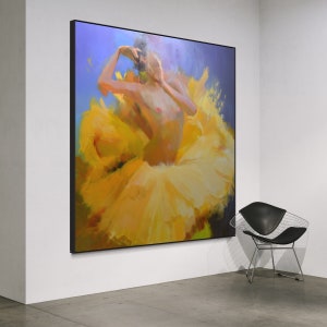 Oversized painting of ballerina art original, Extra large painting Contemporary Art Woman Oil painting 2 m, Yellow painting image 6