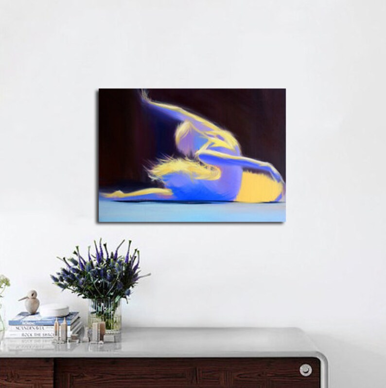 Gift for Her Dance Gifts Yellow and Blue Canvas Art Ballerina Abstract Canvas Print Art Print Contemporary GICLEE Print