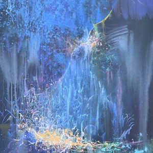 Zeitgenössische große abstrakte Malerei Original Ballerina Leinwand Kunstwerk Acryl Wandkunst, blaue Wandkunst für tanzenden Liebhaber