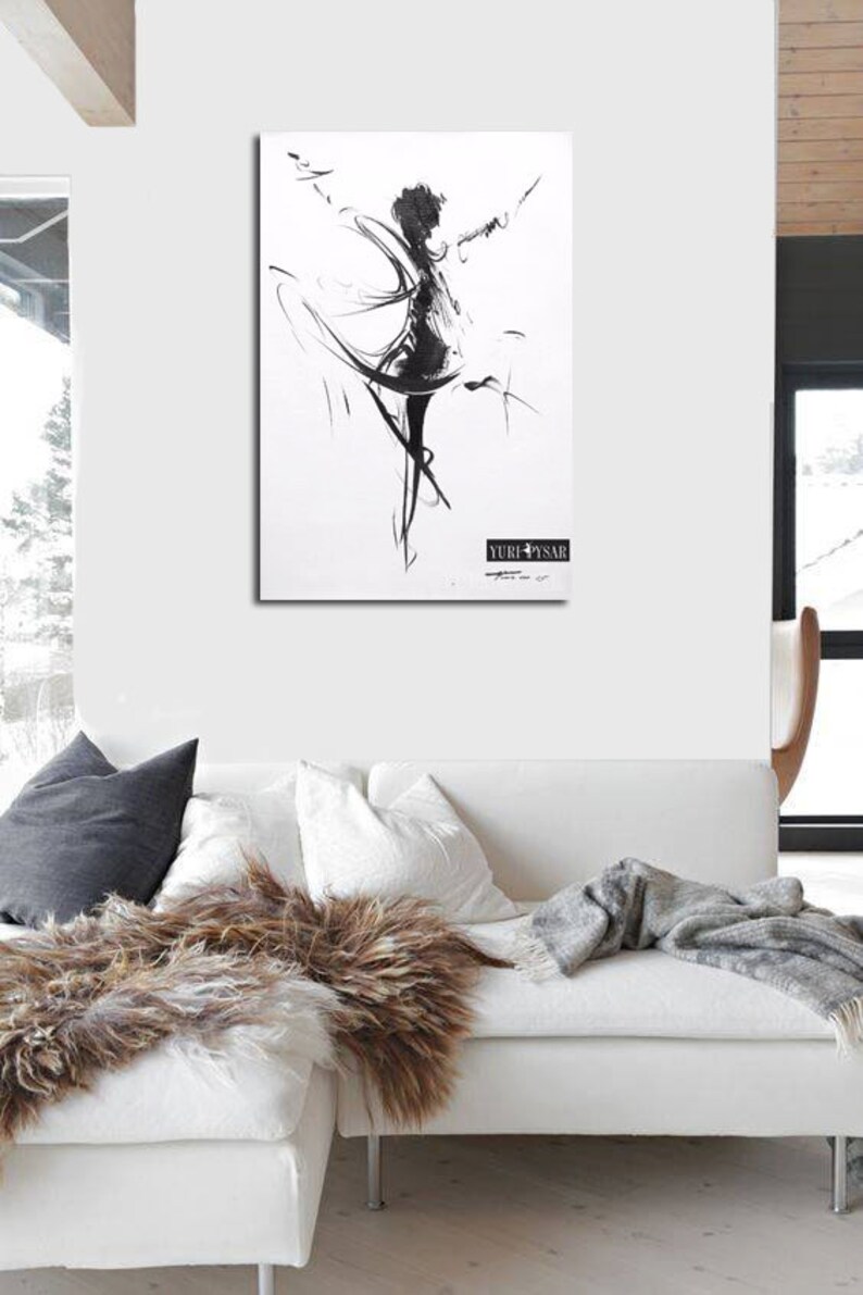 Contemporary Abstract Print, Black and White Wall Art, Ballerina Print Giclee, Dancer Art Canvas image 1