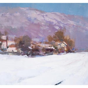 Original oil landscape painting of winter mountains, Unique nature artwork for home decor, Serene Winter Scene, Art on Canvas