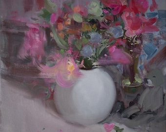 Regalo de aniversario | Arte floral | Naturaleza muerta moderna / Impresión artística giclée / Naturaleza muerta floral / Decoración de pared botánica brillante