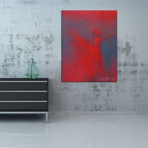 Ballerina print, Red wall art canvas, giclee print, Contemporary art print dancer art canvas Green Taste of Grey image 2