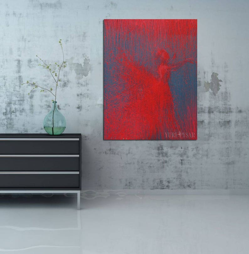 Ballerina print, Red wall art canvas, giclee print, Contemporary art print dancer art canvas Green Taste of Grey image 2