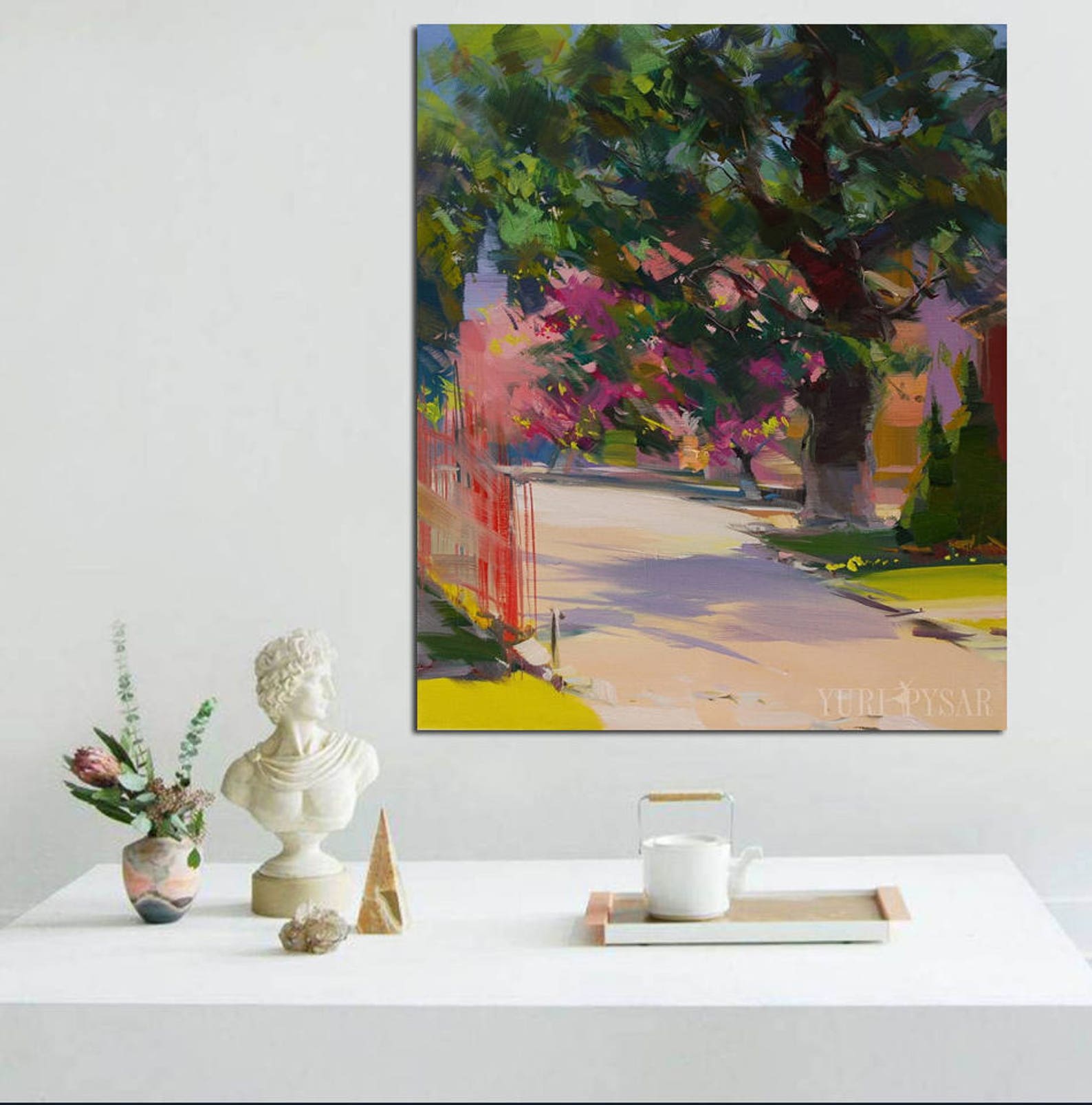 Pink Landscape Painting Oil Nature Painting Pink Cherry Etsy