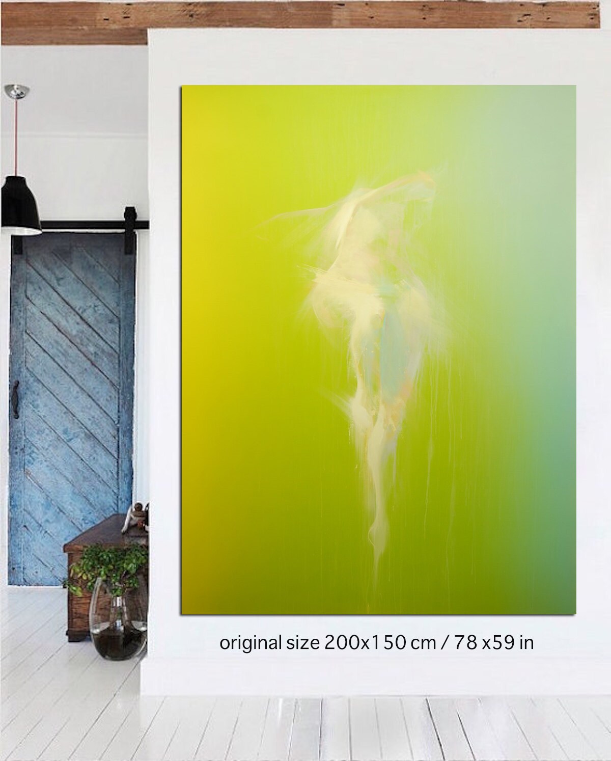Extra Large Wall Art Print Canvas, Green Lime Abstract Painting Print