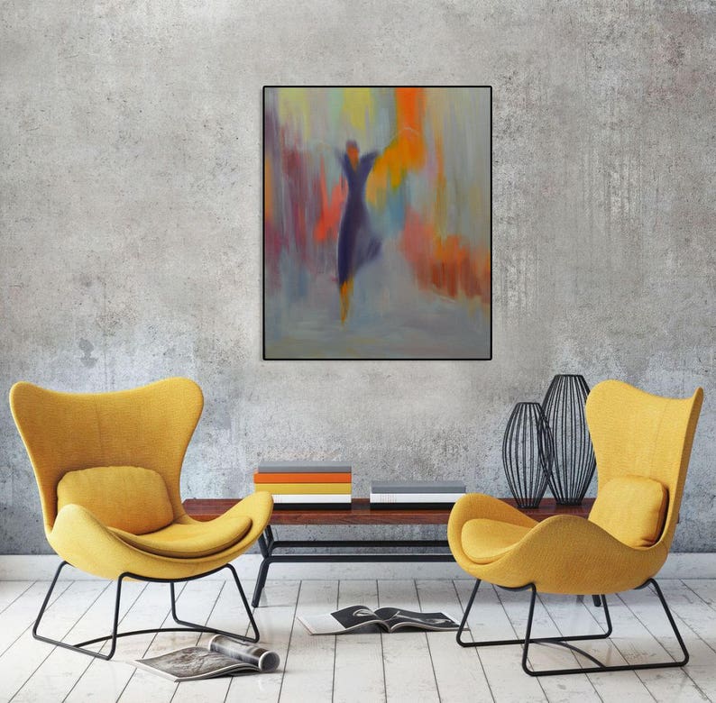 Gift for Her Large Wall Art Canvas, Fine Art Print, Modern Dancer Woman Canvas Print, Colorful Painting Print image 5