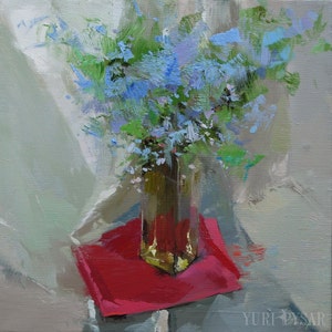 Blue painting Floral art canvas painting, Bouquet of Flowers, Oil painting modern, Still life painting