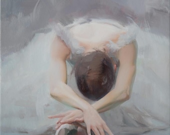 Cuadro decorativo de bailarina, impresión en lienzo con lazo del Lago de los Cisnes, ideal como regalo para bailarinas y decoración para estudios de danza. Arte mural romántico y delicado, impresión giclée lista para colgar.
