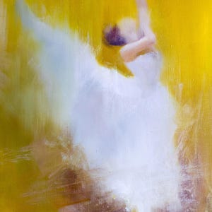 Yellow Large Giclee Print, Figurative Wall Art, Ballerina in White Art image 1