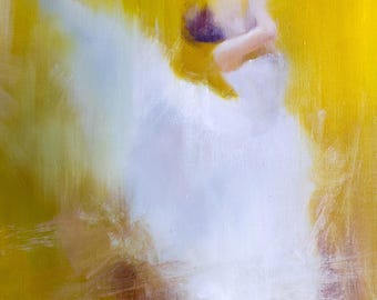 Yellow Large Giclee Print, Figurative Wall Art, Ballerina in White Art