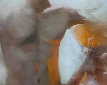 Male Nude Oil Painting Original, Boyfriend Gift, Canvas Art Painting, Naked Man Painting by Yuri Pysar Male Torso