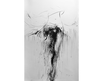 Dancer Painting, Dancing in the Rain Painting, Contemporary Art Figurative Painting, Black and White Painting Legs