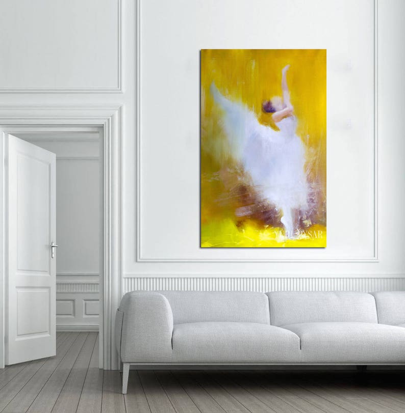 Yellow Large Giclee Print, Figurative Wall Art, Ballerina in White Art image 2