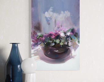 Lámina de pintura de naturaleza muerta floral / Lámina artística de jardín con flores de lilas