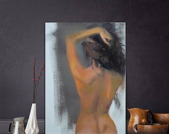 Sensual Wall Art Canvas, Female Back Silhouette Painting for Bedroom