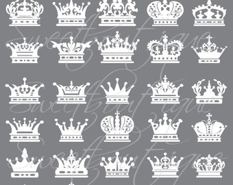 WHITE Silhouette Crowns Digital Clip Art Crown Frames Damask borders Monarch Images Digital Design Elements 0609 Queen Royalty Clipart
