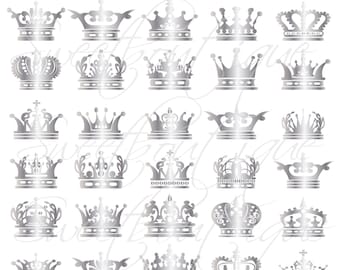 WHITE Silhouette Crowns Digital Clip Art Crown Frames Damask borders Monarch Images Digital Design Elements 0609 Queen Royalty Clipart
