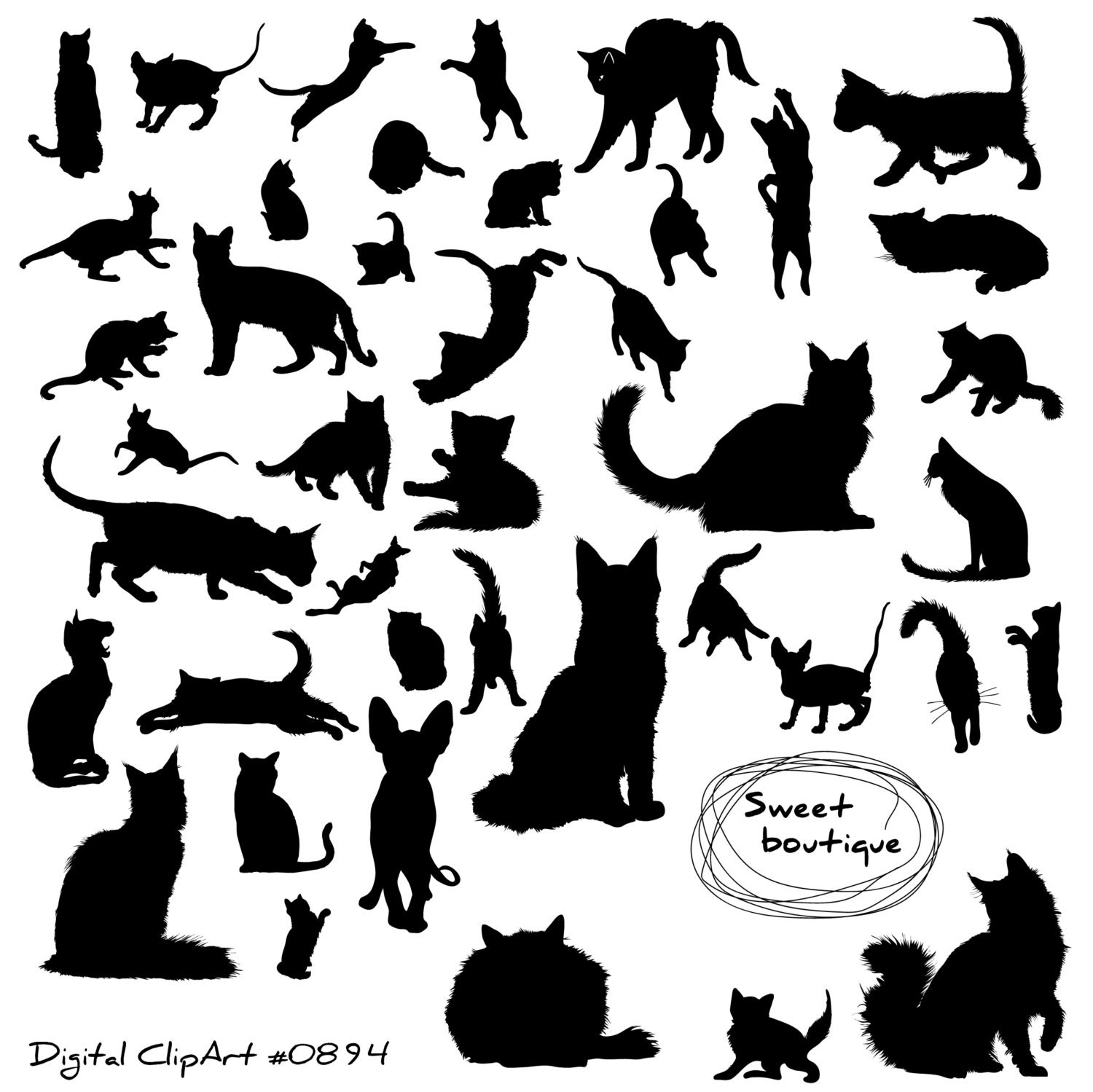 Cats Silhouette Digital Clip Art Cat Silhouettes Clipart | Etsy