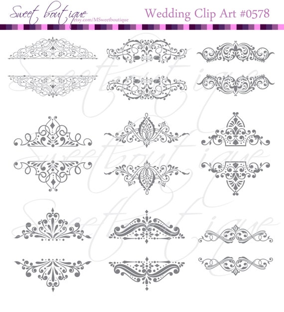 Gray 9 Vintage Calligraphy Clip Art Clipart Diy Wedding Etsy