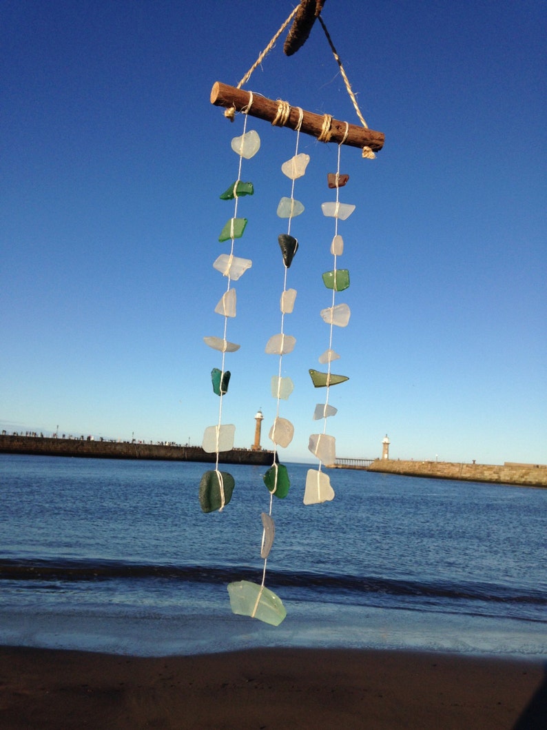 Handmade Seaglass Hanging Mobile From The Seaside
