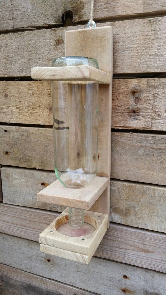 Upcycled Wooden Wall Mounted Bottle Bird Feeder Etsy