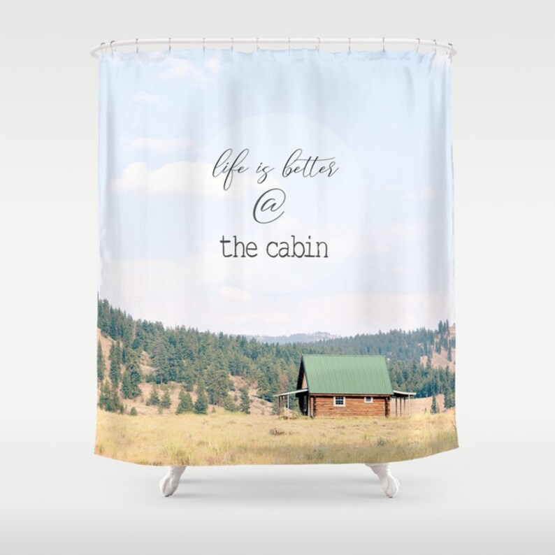 Shower Curtain Fabric Cabin Adventure Outdoors Etsy