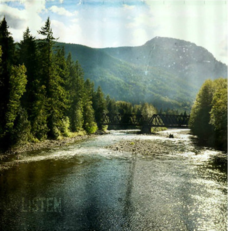 Fabric Shower Curtain home bathroom landscape river forest wilderness woodlands mountains bridge Photography rustic decor