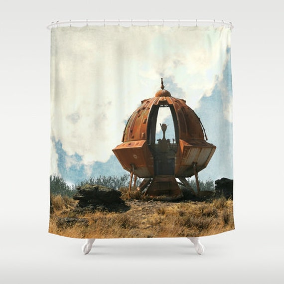 Dusche Vorhang Alien UFO Fliegende Untertasse Humor