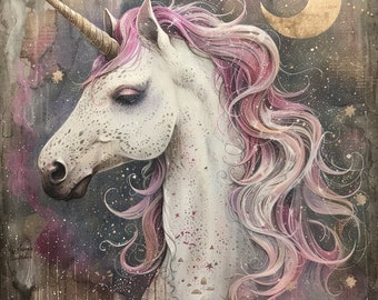Pink Unicorn, Printable Downloadable Instant Wall Art, Home Decor, Digital Art, Surrealism, Fantasy,