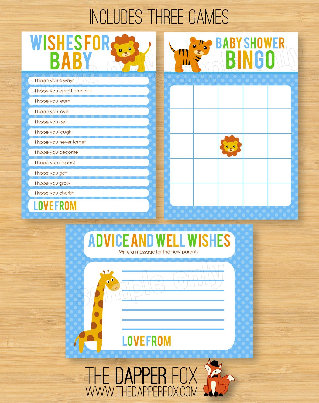 Jungle Baby Shower Games INSTANT DOWNLOAD Printable Wishes for Baby ...