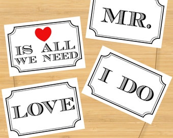 Wedding Photo Booth Props - Classic Signs - Printable, Digital, DIY, Photobooth