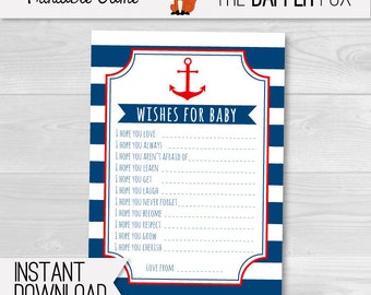 Nautical Wishes for Baby Cards Baby Shower games - Navy and Red printable - Baby Boy Nautical Baby Shower Sailor Anchor