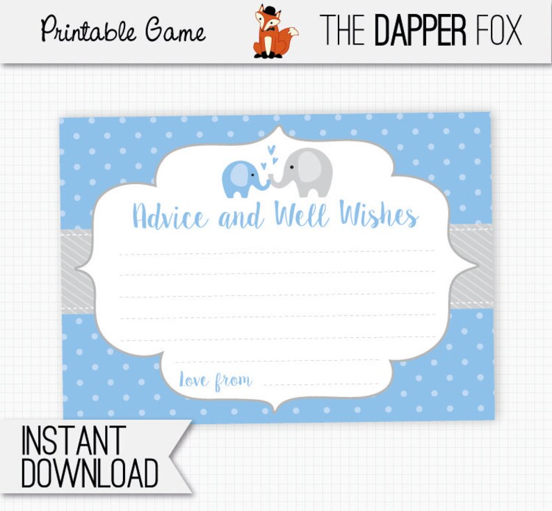 Baby Shower Advice Cards Blue Elephant Printable Advice Etsy