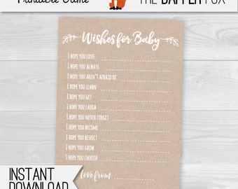 Wishes for Baby Kraft Paper Baby Shower game - printable - Minimalist Unisex Gender Neutral Rustic for Boy or Girl