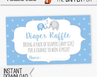 Diaper Raffle Blue Elephant Raffle Ticket Baby Shower insert card - printable - Gender Neutral Baby Boy Blue and Grey Cute Elephant