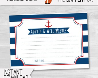 Nautical Baby Shower games Advice Cards - printable - Navy and Red Advice and wishes for baby shower Ahoy Boy baby shower game Sailor