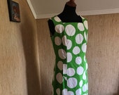 Vintage Marimekko Dress Short Sleeved dress Size 42 1960 Finland Green White Big Polka Dot, unique piece