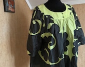 Vintage Marimekko Open Blouse Green Ornaments Size 44, flexible but fits up to Large 1990s Finland