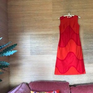 Vintage Marimekko Maxi Kleid / Rote Maija Isola &quot;Lokki&quot; 1961 / passt XSmall - Klein / Finnland