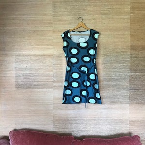Marimekko vintage dress / Turquoise stretch cotton dress Medium / Finland Scandinavian design