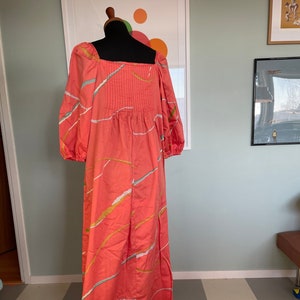 Vintage Marimekko Maxi Dress 1970's / Size Small fits also Medium / Finland Coral PInk Dress with belt image 1