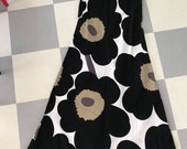 Vintage Marimekko Maxi Dress Black Unikko Flowers on White Size 42, Medium - Large Finland
