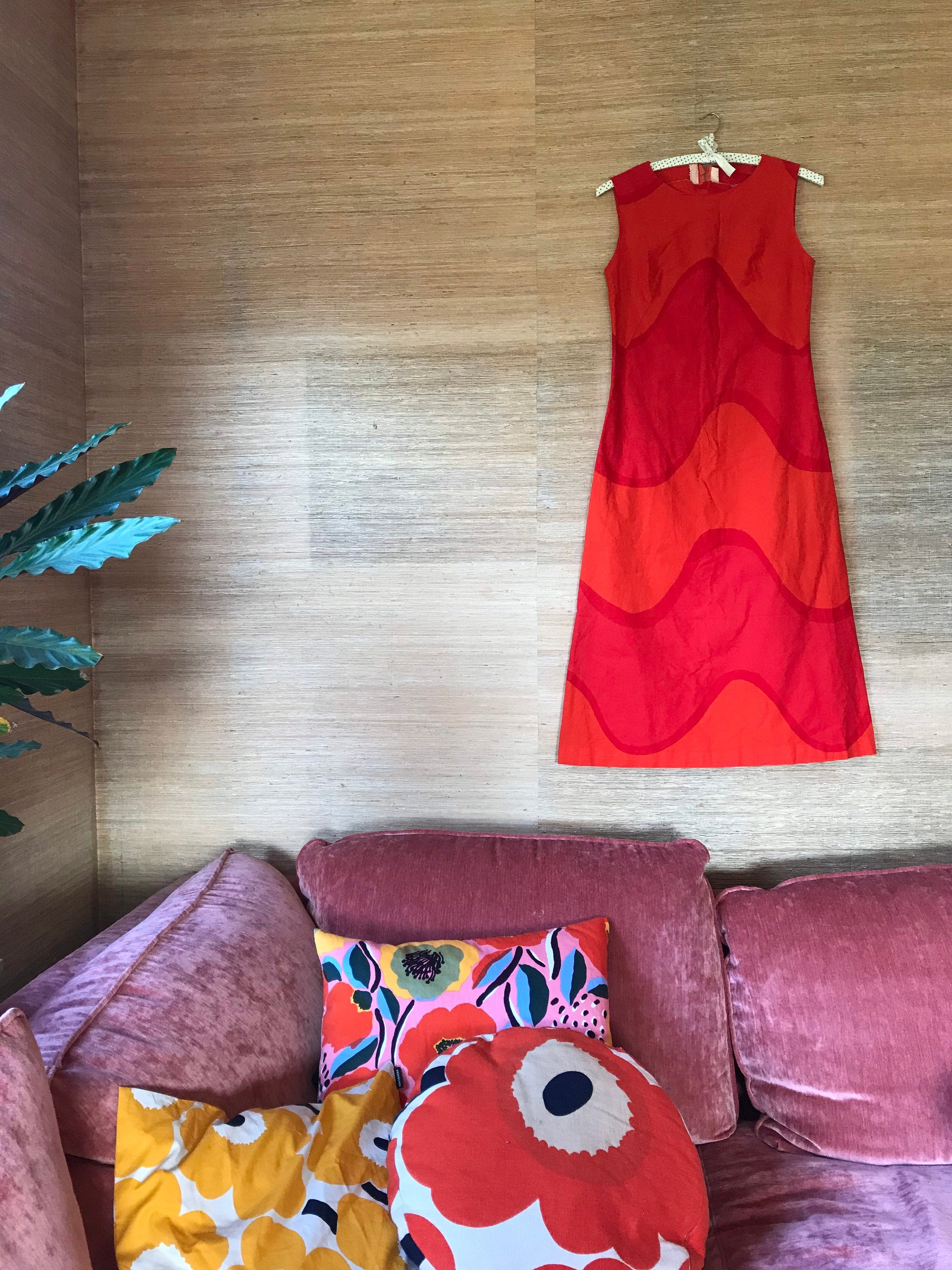 Vintage Marimekko Maxi Dress / Red Maija Isola “lokki” 1961 / Fits