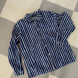 Vintage Marimekko Shirt Jokapoika child/ Size 130cl /  Finland / Striped Blue White