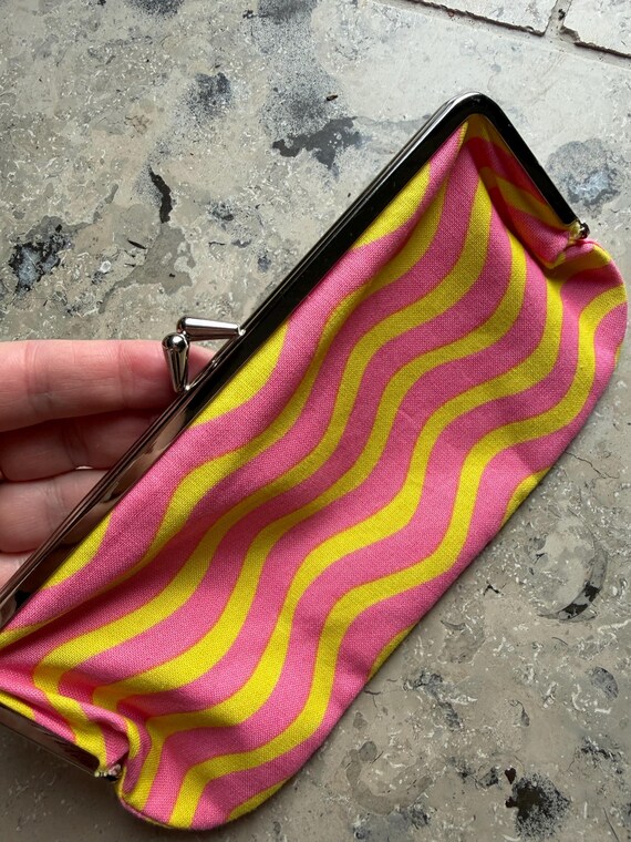 Vintage Marimekko Purse / Finland / Pink Yellow, waves, classic pattern View 5