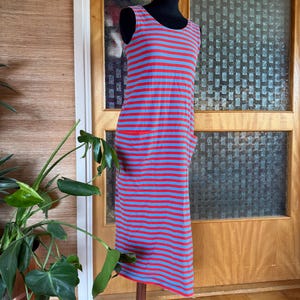 Vintage Marimekko sleeveless Dress with pockets / Size small / 1990s Finland / red & blue Stripes